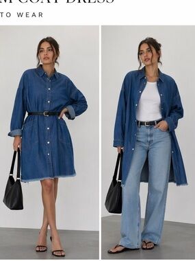 Zara 90s Collection Denim Coat Dress Oversized Shacket Blue Relaxed Fit NWT